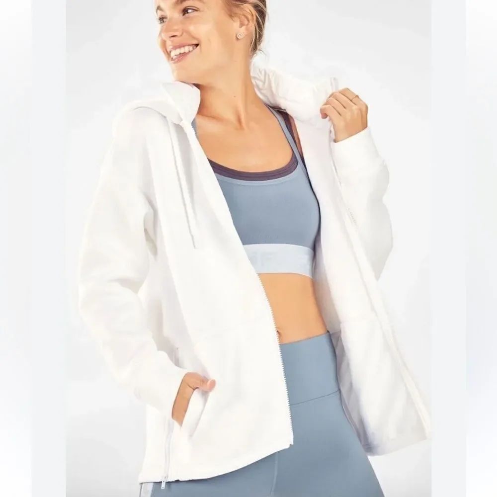Fabletics Lotta Removable Hood Jacket Full Zip Ice Camo White Women’s XL